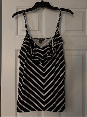 Tommy Bahama Black and White Striped Ruffle Cami